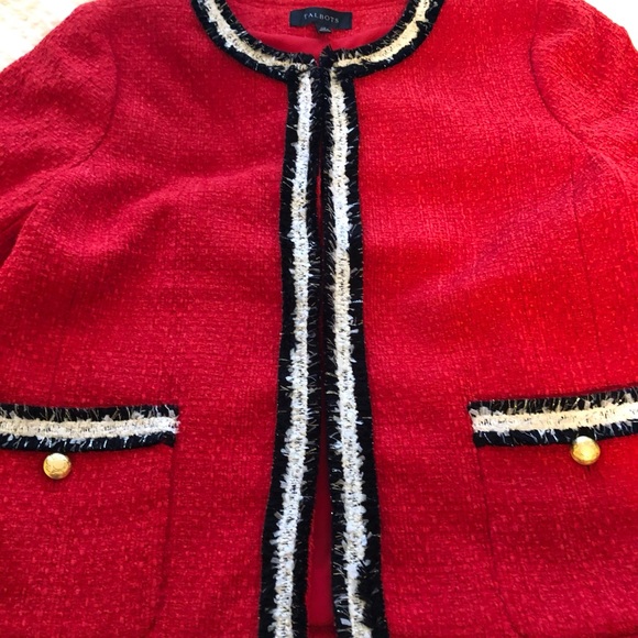 Talbots Red Chanel -Style Jacket with Black Trim and Boxy Style (Copy) - Picture 3 of 11